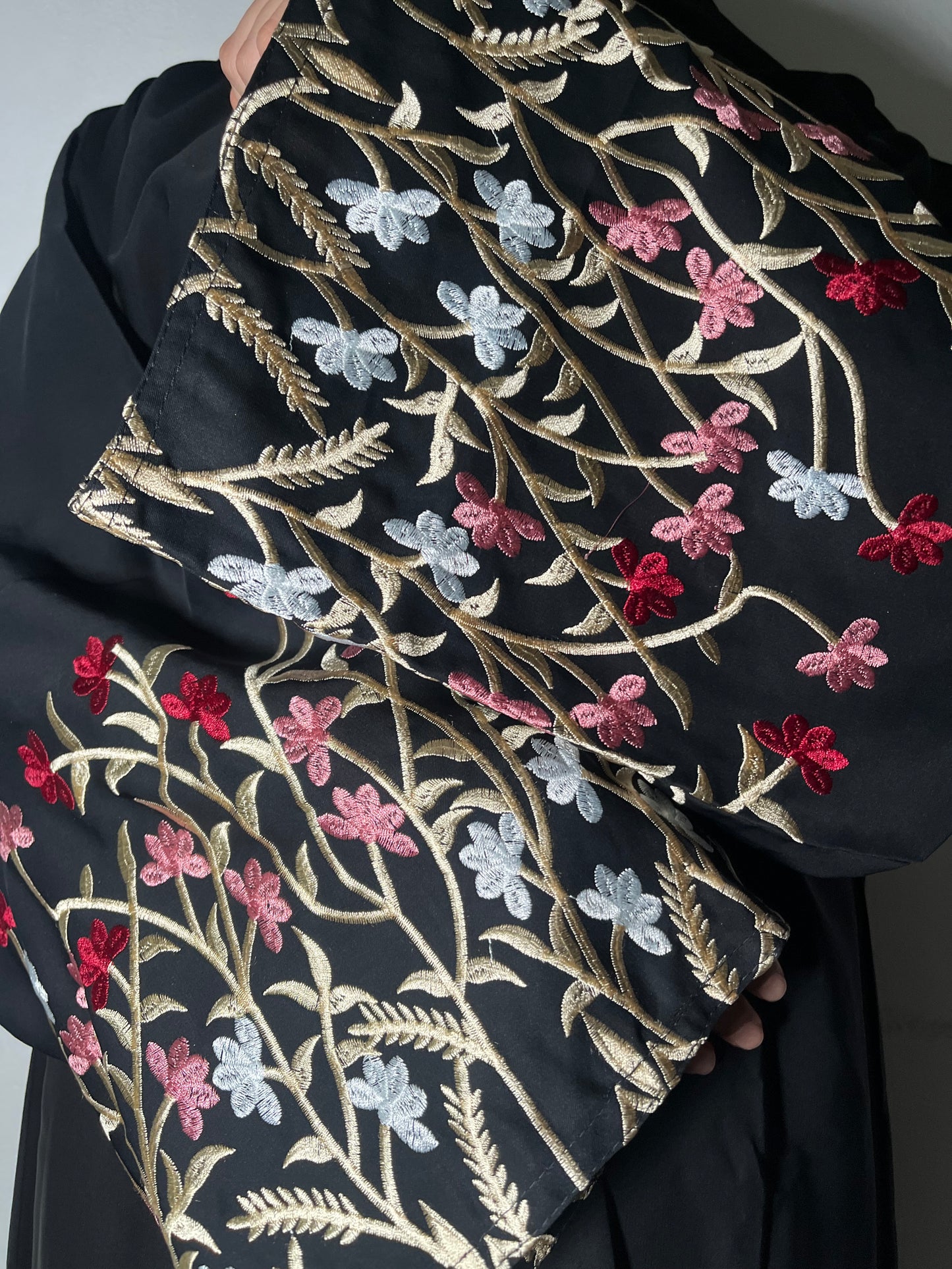 Yusra Abaya - 3 Piece Embroidered Open Abaya with Snap On Buttons for Women