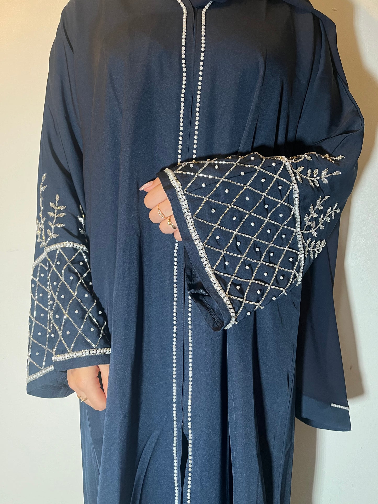 Haya Abaya embellished set in Royal Blue, Black and Navy