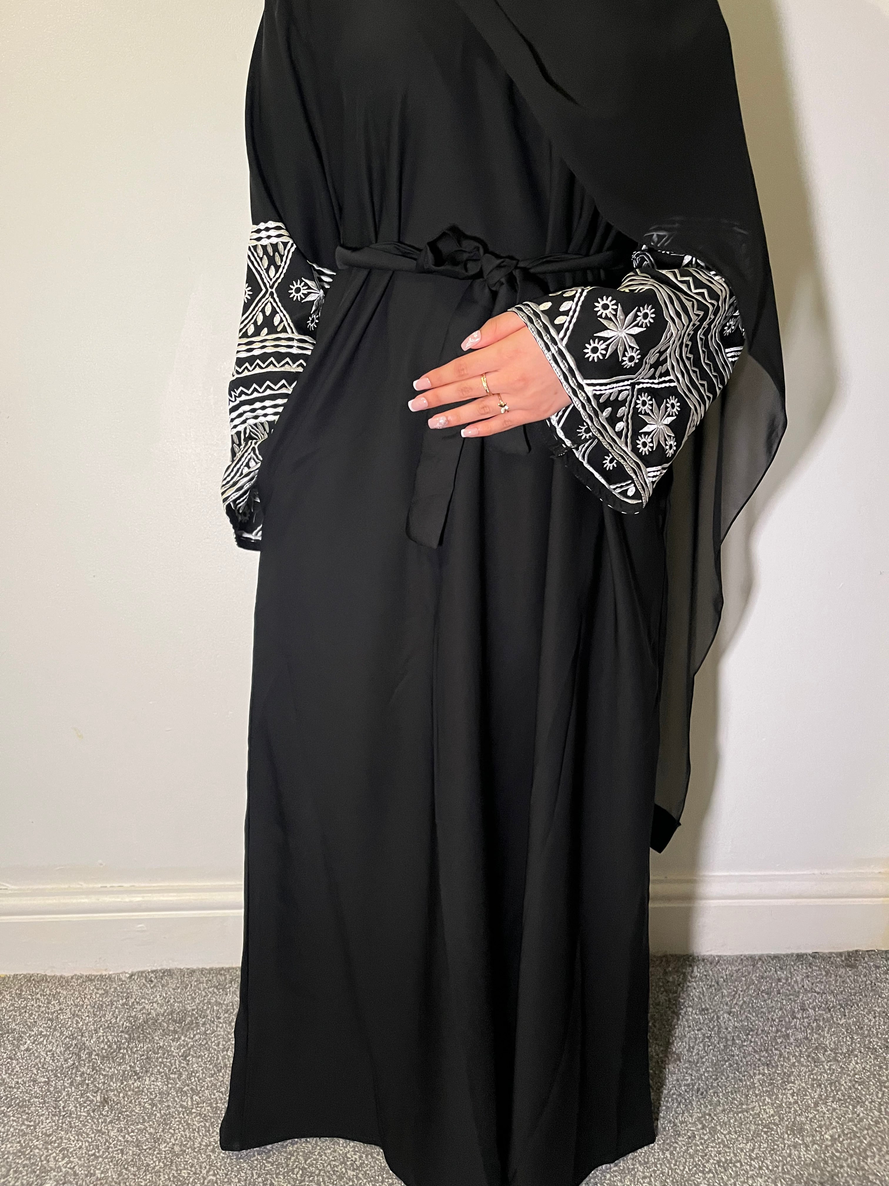 Safa Abaya with Embroidered Sleeves and Pockets - Premium Nida Fabric essential hitam ramadan embroidery elegant daily