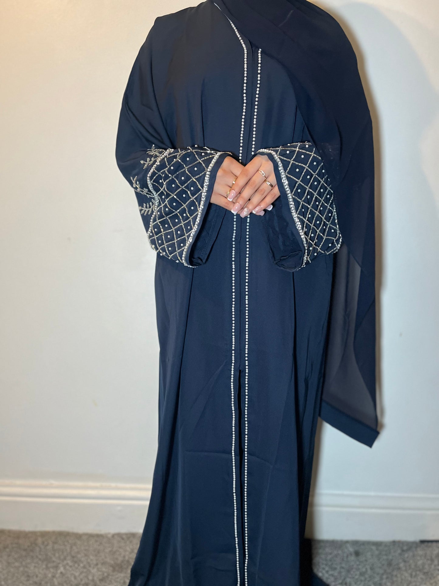 Haya Abaya embellished set in Royal Blue, Black and Navy