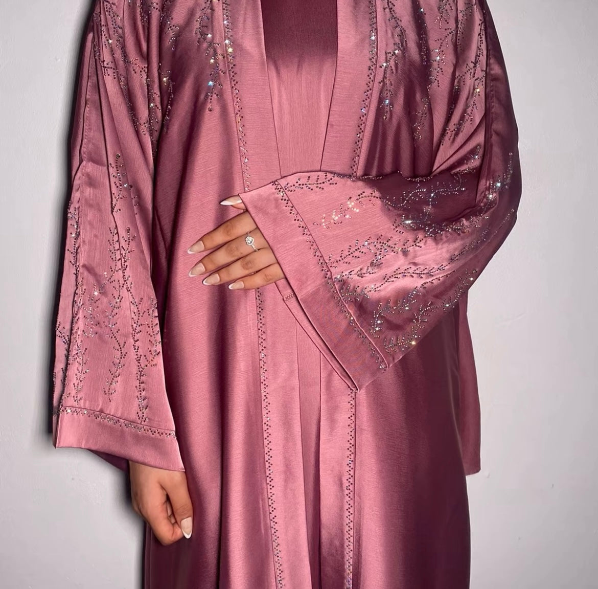 Marwa Abaya with Rhinestone Gems Sleeves Shoulders Back - 4 Piece Set