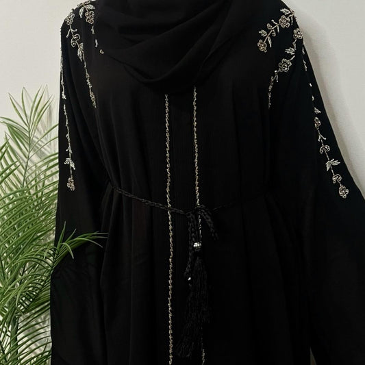 Rida Abaya with Embellishments on shoulders, sleeves and back