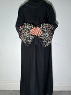 Yusra Abaya - 3 Piece Embroidered Open Abaya with Snap On Buttons for Women