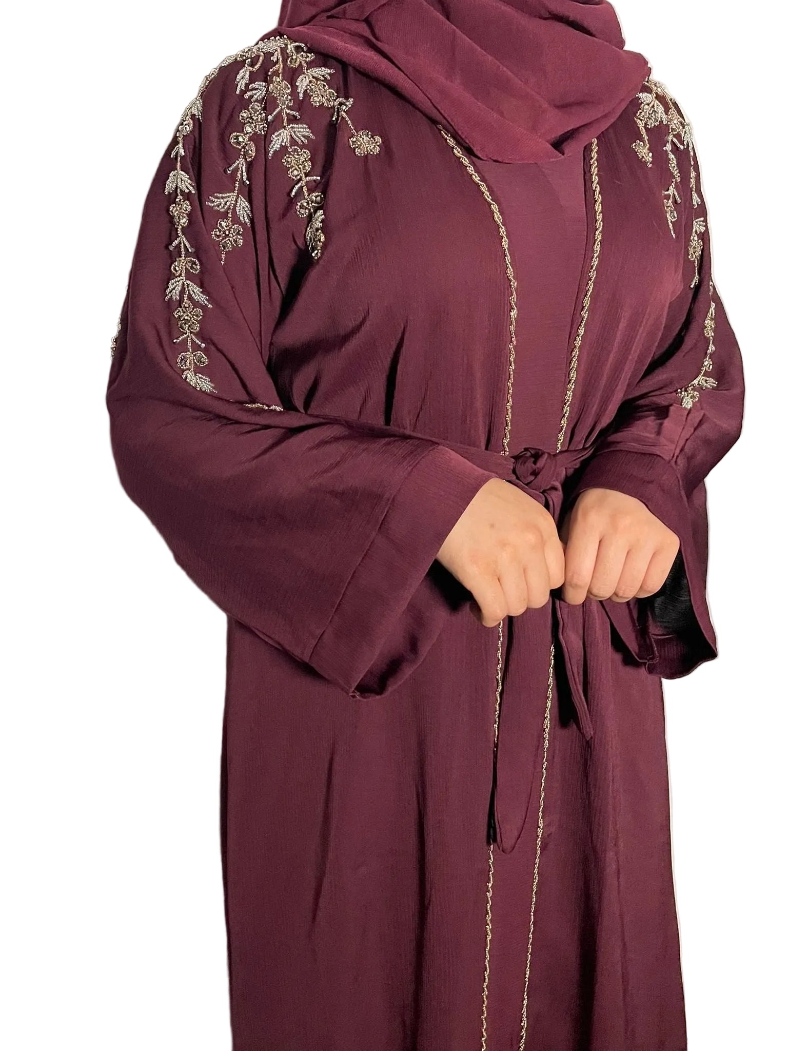 Rida Abaya with Intricate Gold & Silver Embellishments Elegant Design for Any Occasion Black Abaya with Floral Emblishment