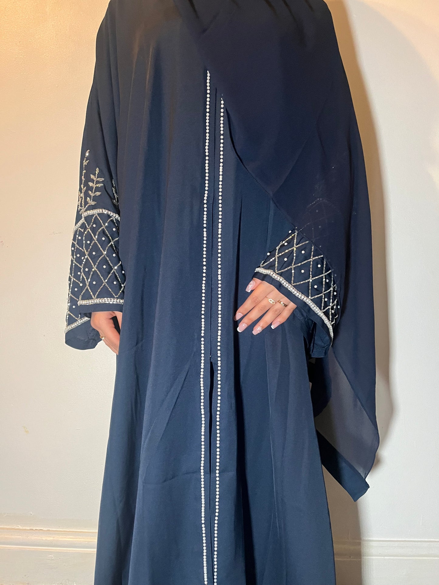 Haya Abaya embellished set in Royal Blue, Black and Navy