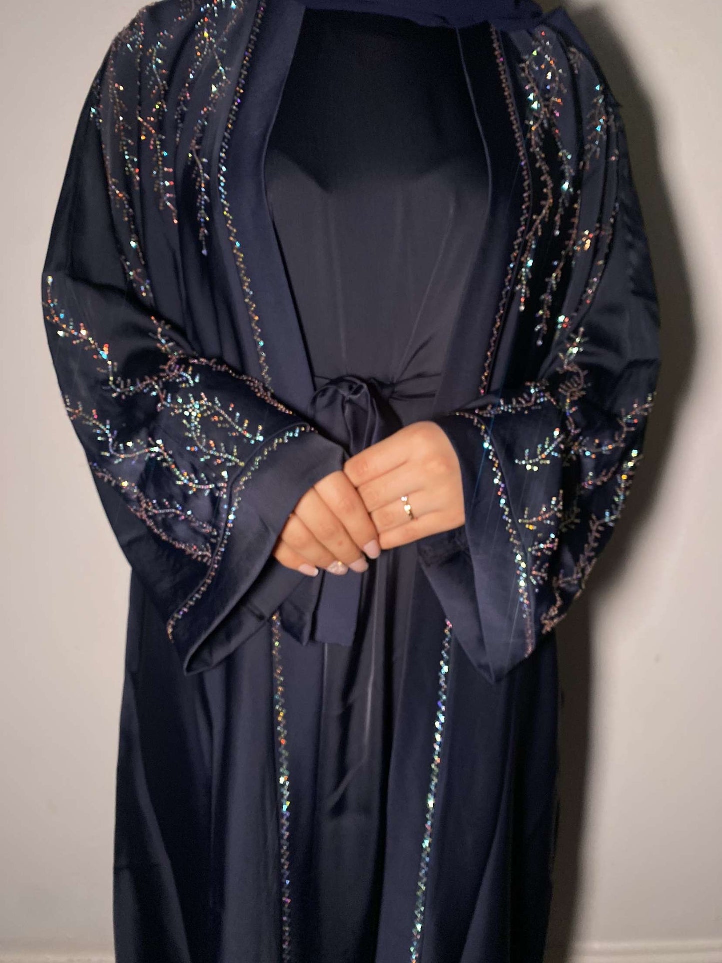 Marwa Abaya with Rhinestone Gems Sleeves Shoulders Back - 4 Piece Set