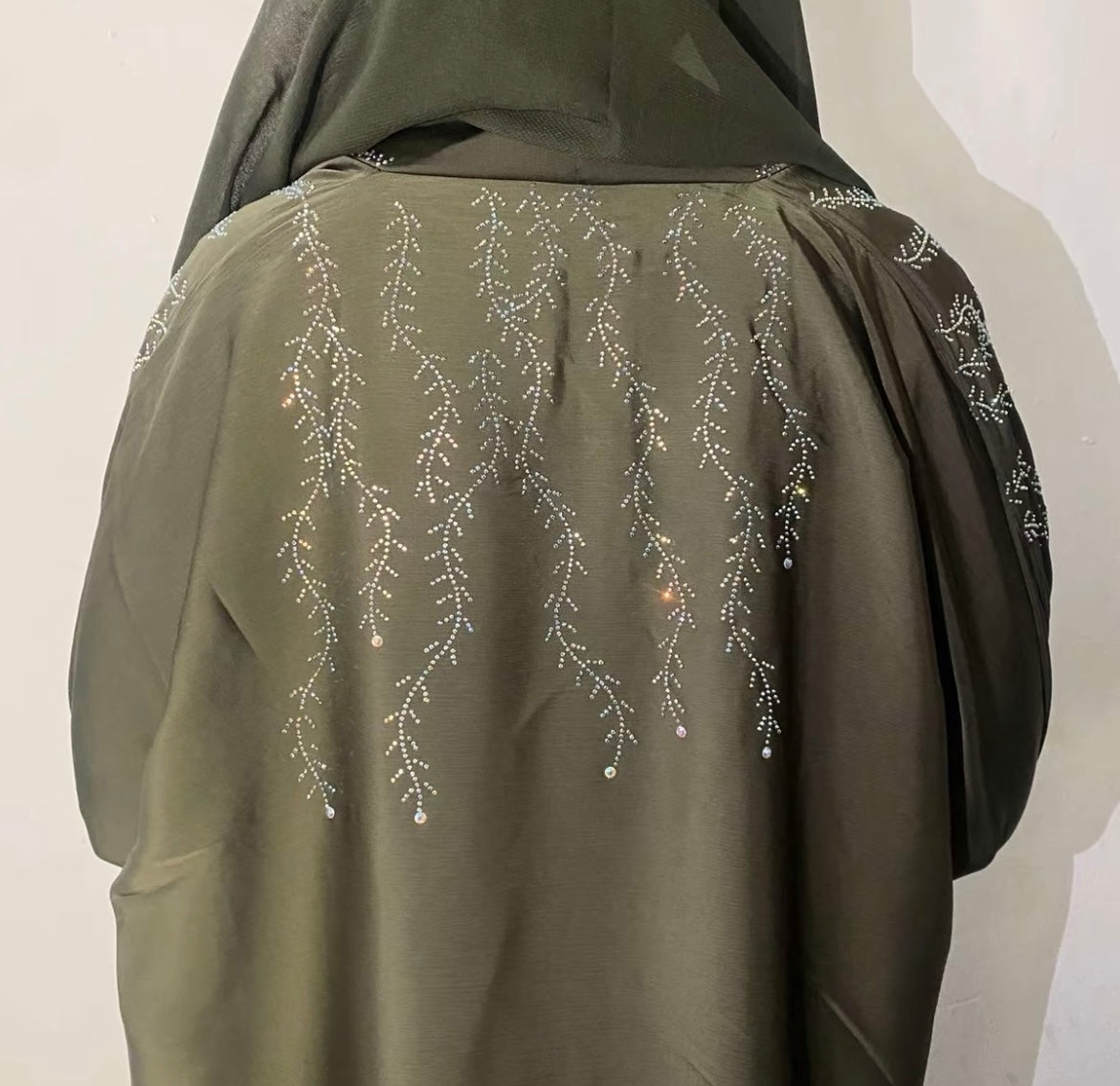 Marwa Abaya with Rhinestone Gems Sleeves Shoulders Back - 4 Piece Set