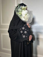 Zahra Abaya with Flower Embellishment Pink- Black