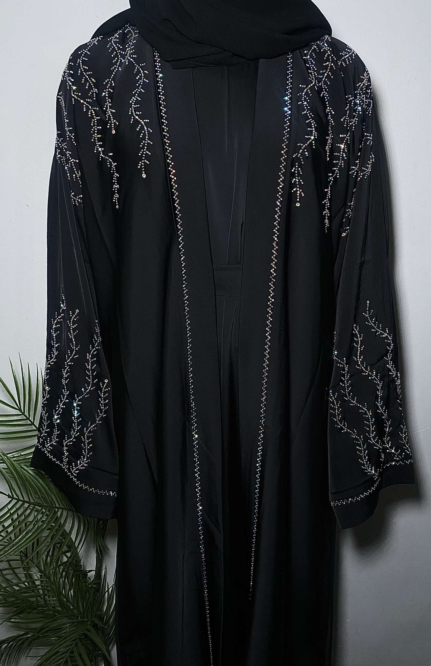 Marwa Abaya with Rhinestone Gems Sleeves Shoulders Back - 4 Piece Set