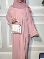 Zahra Abaya with Flower Embellishment Pink- Black