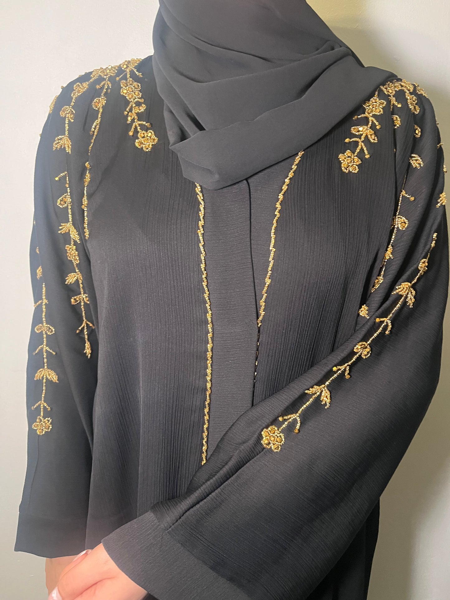 Rida Abaya with Embellishments on shoulders, sleeves and back