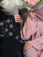 Zahra Abaya with Flower Embellishment, Matching Belt and Scarf Open Abaya Set