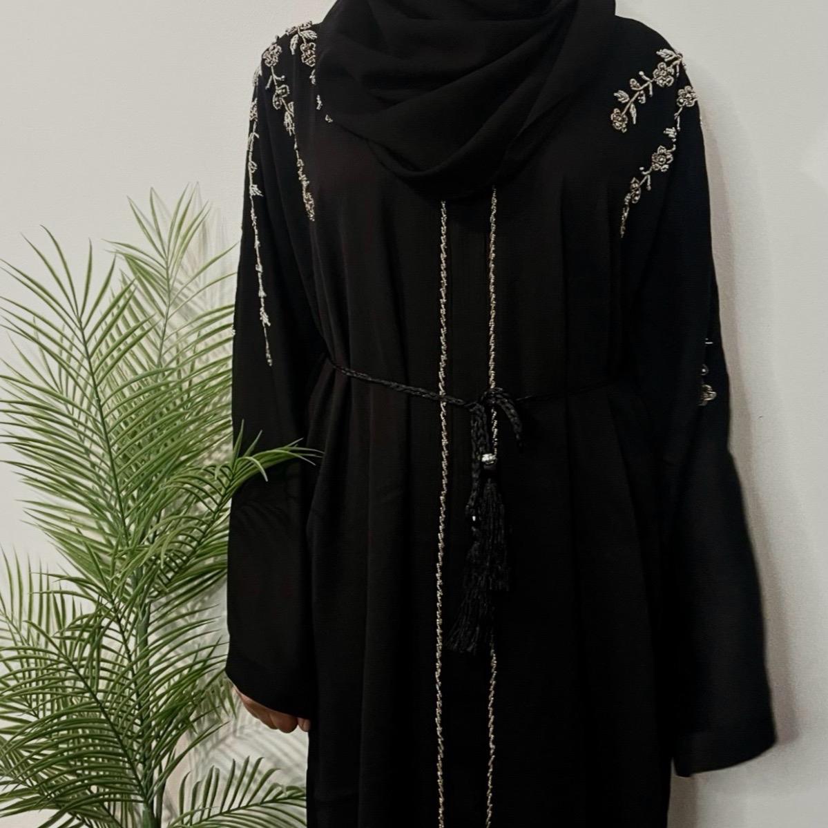 Rida Abaya with Embellishments on shoulders, sleeves and back