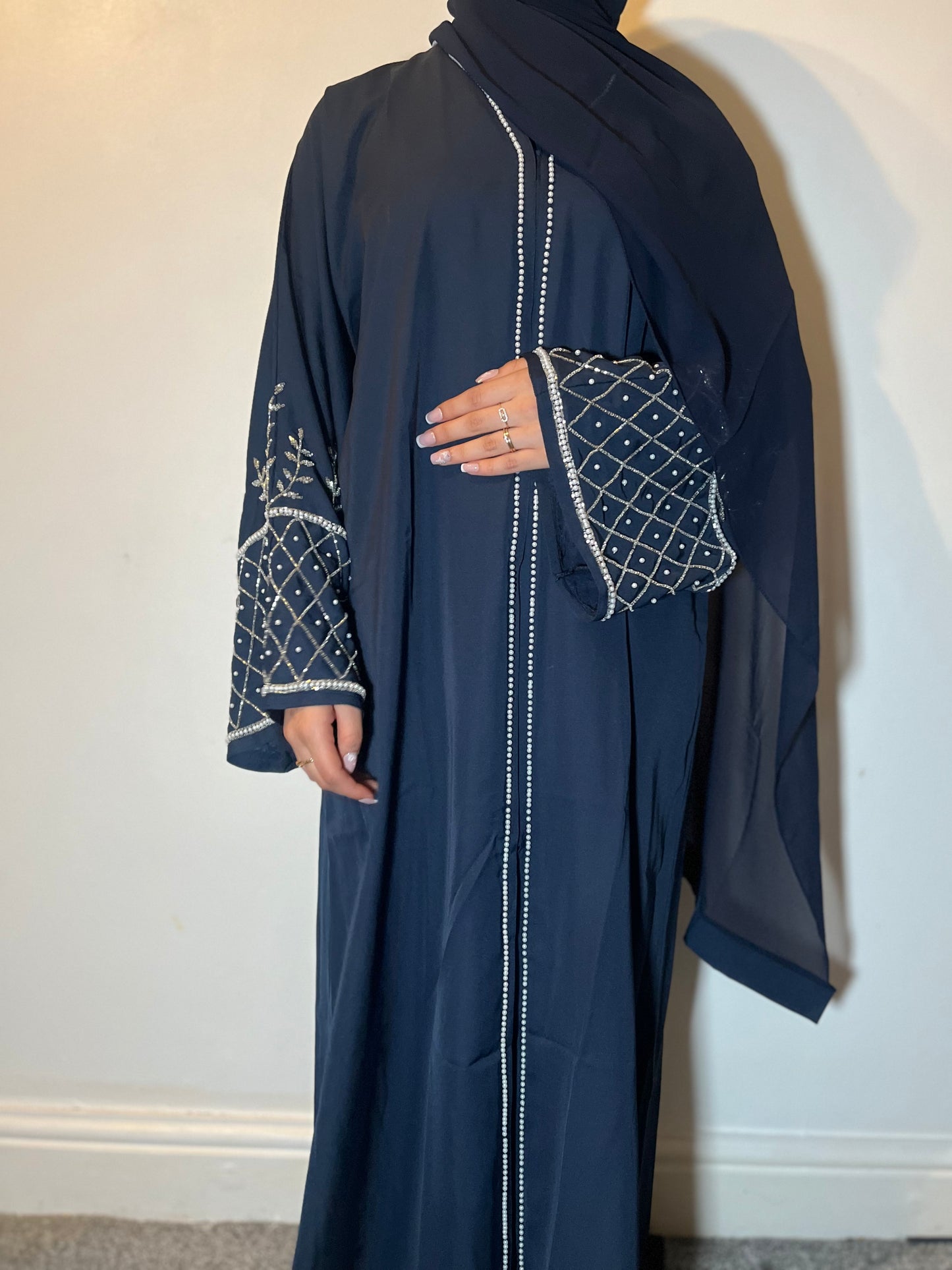 Haya Abaya embellished set in Royal Blue, Black and Navy