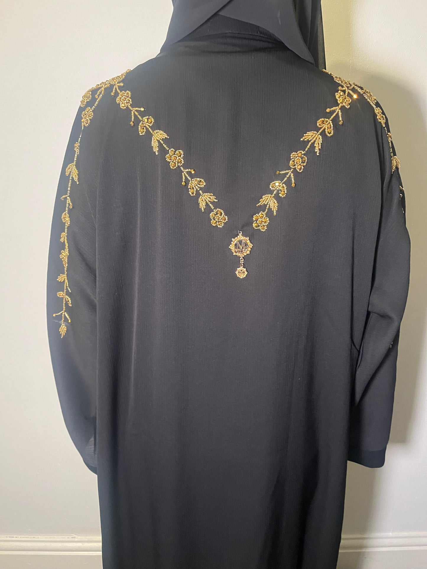 Rida Abaya with Embellishments on shoulders, sleeves and back