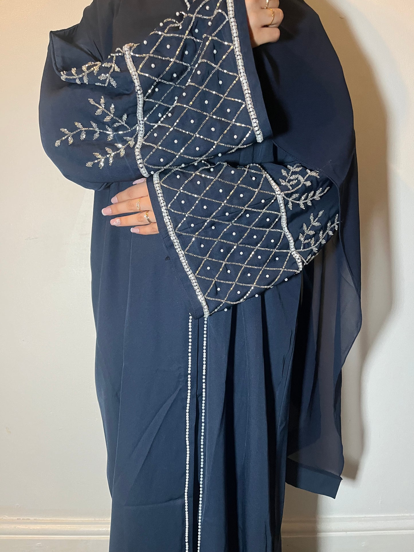 Haya Abaya embellished set in Royal Blue, Black and Navy