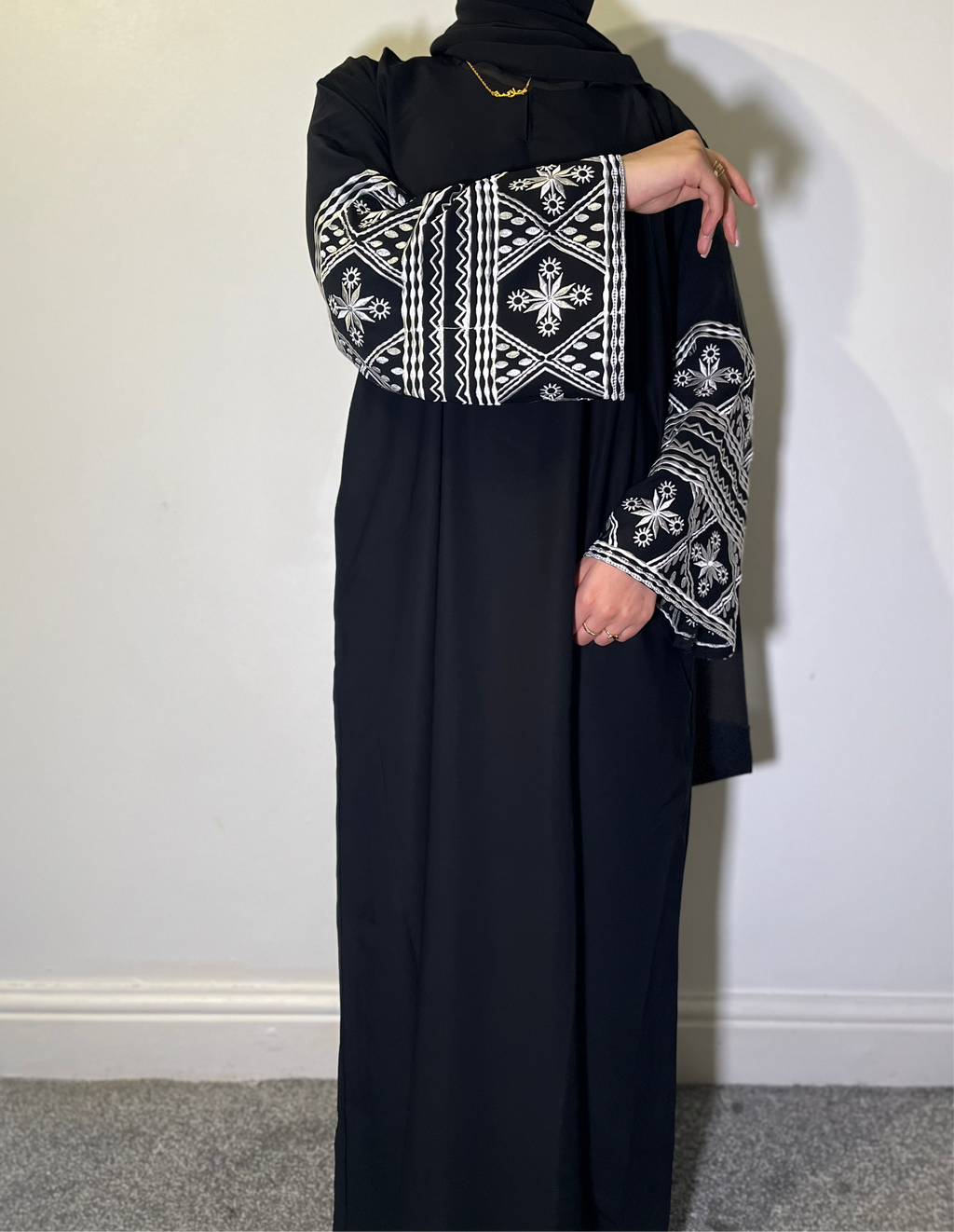 Safa Abaya with Embroidered Sleeves and Pockets - Premium Nida Fabric essential hitam ramadan embroidery elegant daily