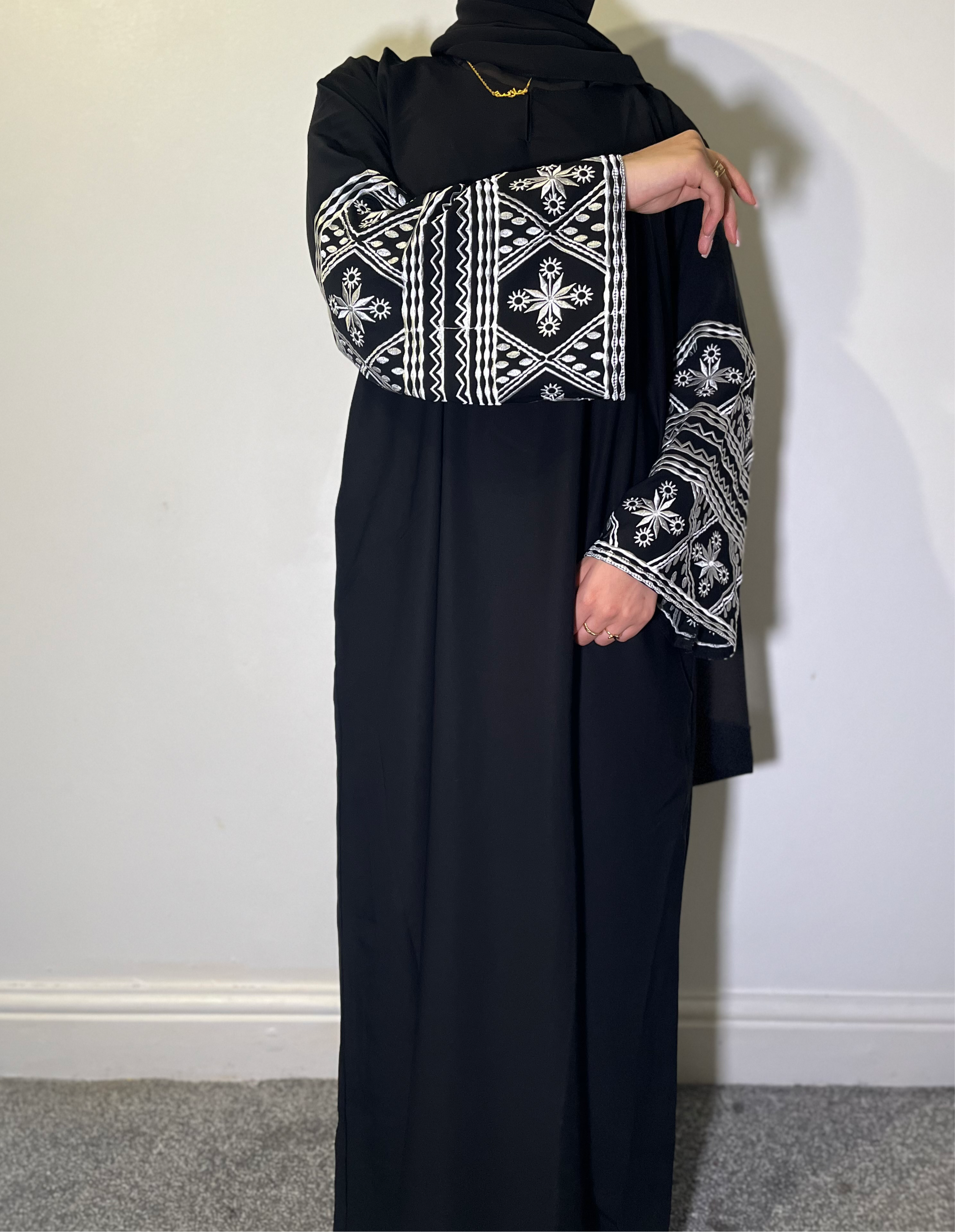 Safa Abaya with Embroidered Sleeves and Pockets - Premium Nida Fabric essential hitam ramadan embroidery elegant daily