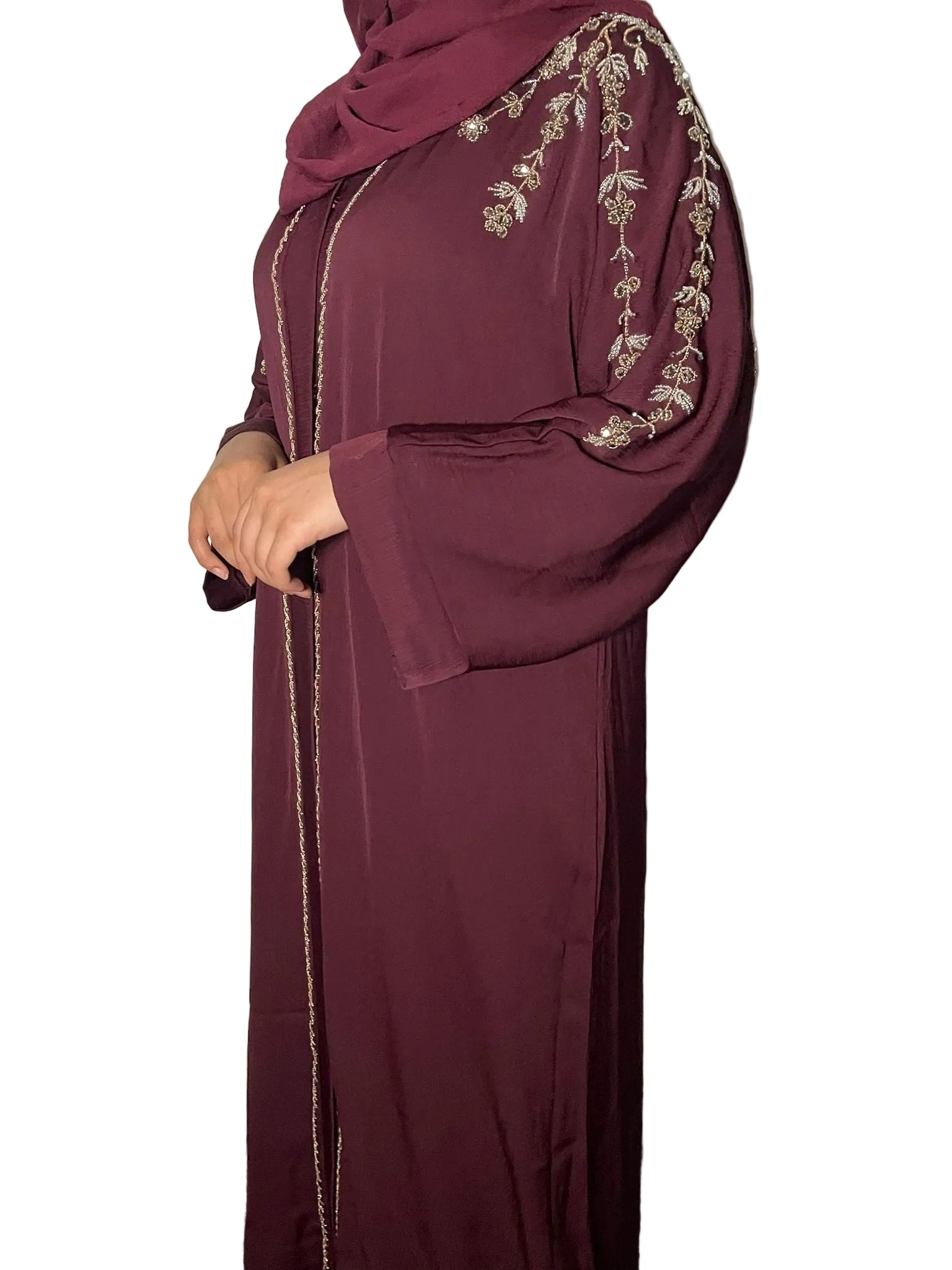 Rida Abaya with Intricate Gold & Silver Embellishments Elegant Design for Any Occasion Black Abaya with Floral Emblishment