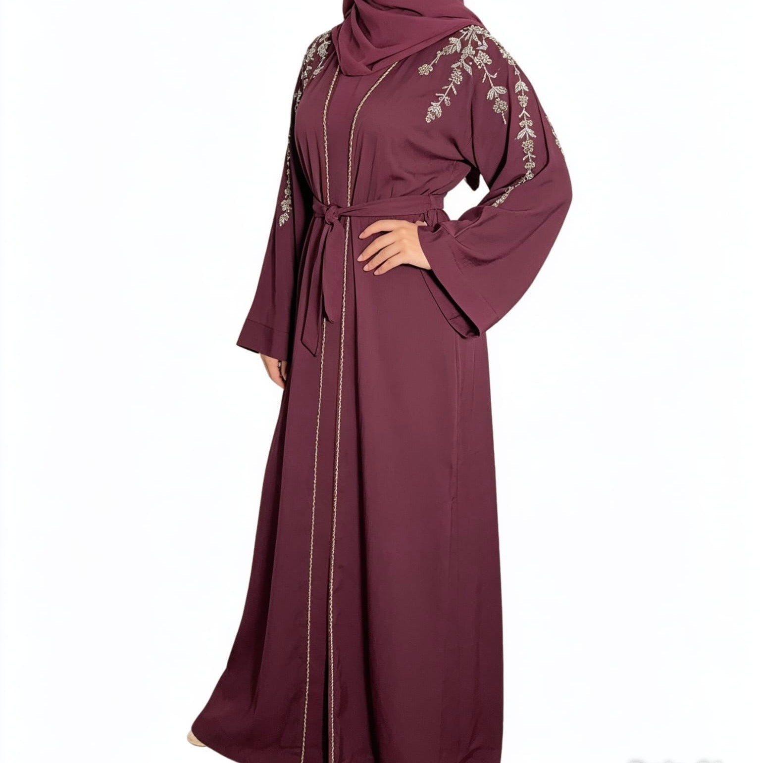 Rida Abaya with Intricate Gold & Silver Embellishments Elegant Design for Any Occasion Black Abaya with Floral Emblishment