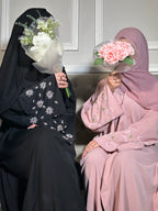 Zahra Abaya with Flower Embellishment, Matching Belt and Scarf Open Abaya Set
