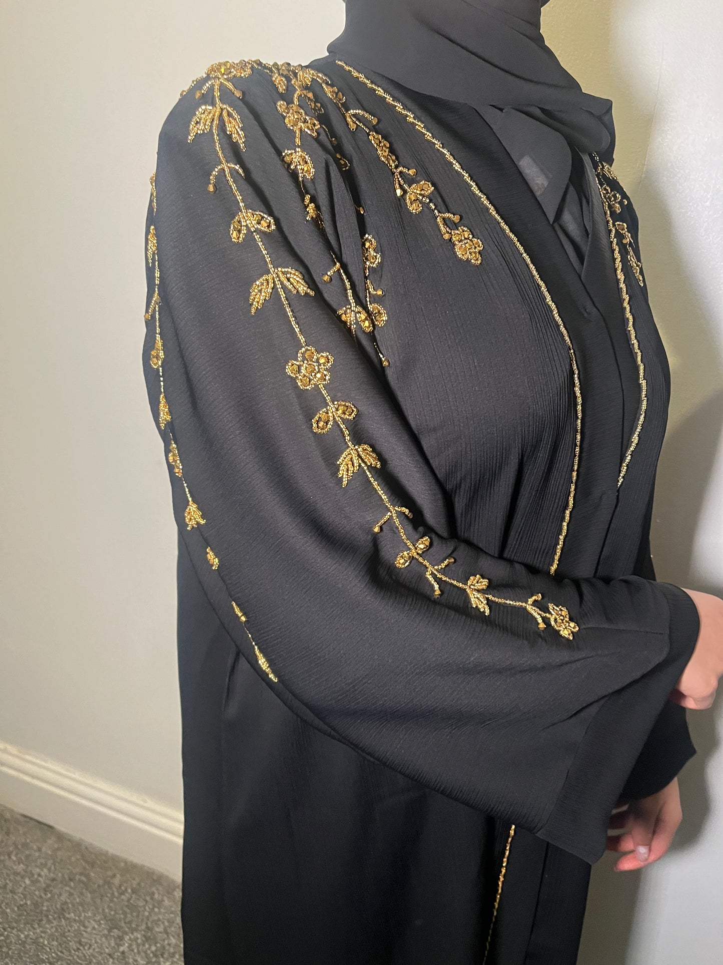 Rida Abaya with Embellishments on shoulders, sleeves and back