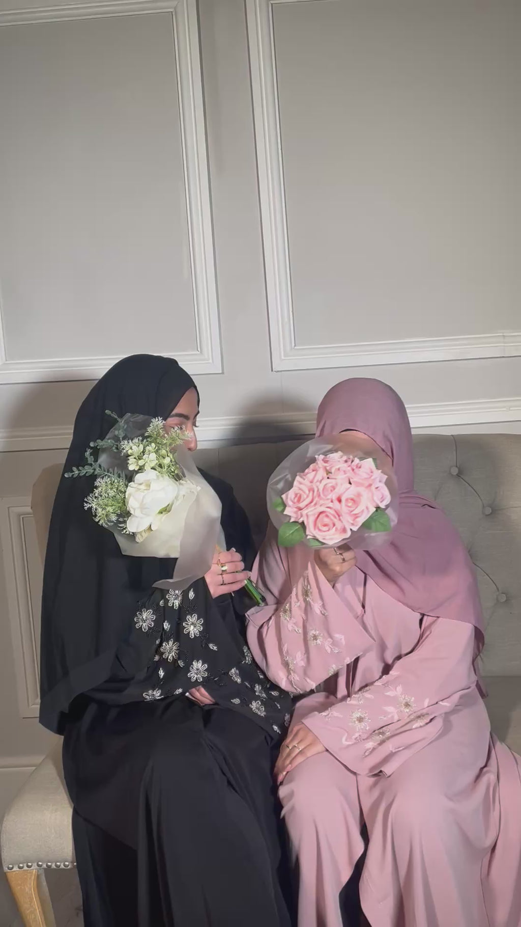 Zahra Abaya with Flower Embellishment, Matching Belt and Scarf Open Abaya Set