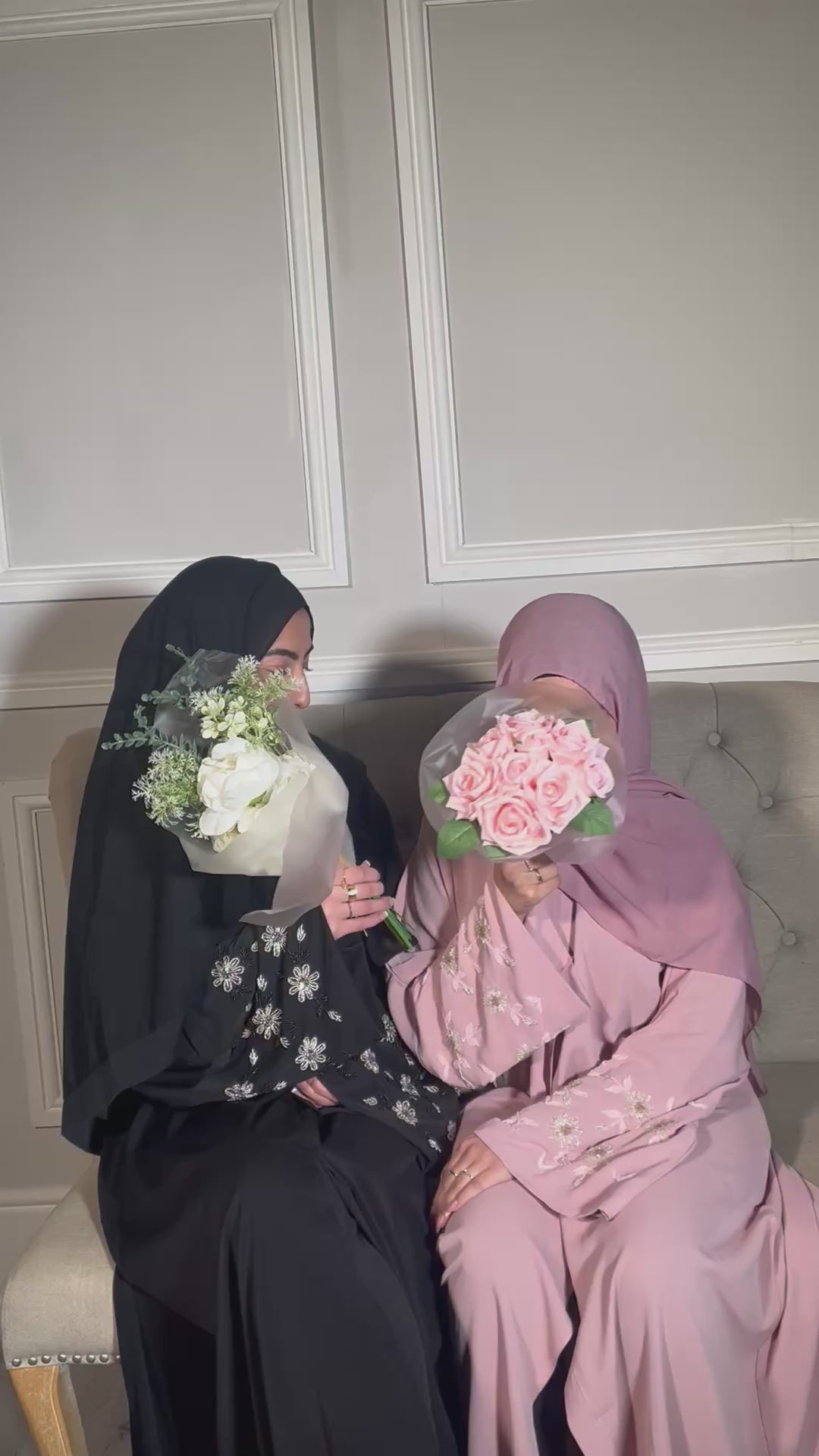 Zahra Abaya with Flower Embellishment, Matching Belt and Scarf Open Abaya Set