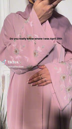 Zahra Abaya with Flower Embellishment Pink- Black