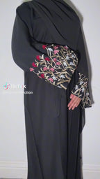 Yusra Abaya with Beautiful Flower Embroidery for Modesty in Black Elegant and Stylish