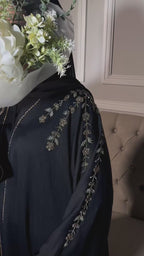 Rida Abaya with Intricate Gold & Silver Embellishments - Essential Party Open Abaya Luxury U Neck Black Color Elegant Design for Any Occasion