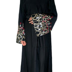Yusra Abaya with Beautiful Flower Embroidery for Modesty in Black Elegant and Stylish