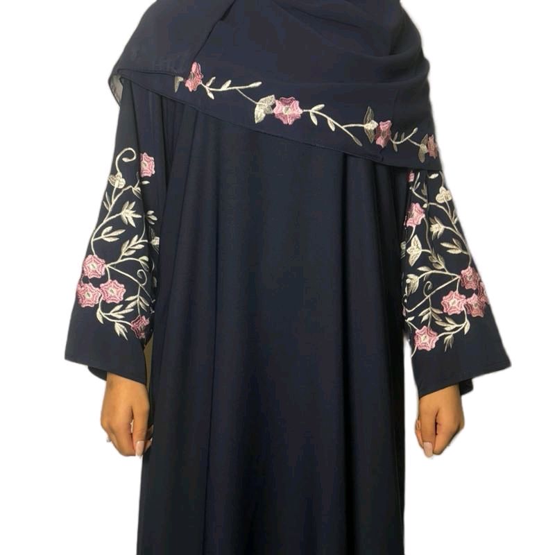 Amina Embroidery Abaya Comfortable 3 Piece Set Includes Belt Embroidered Scarf