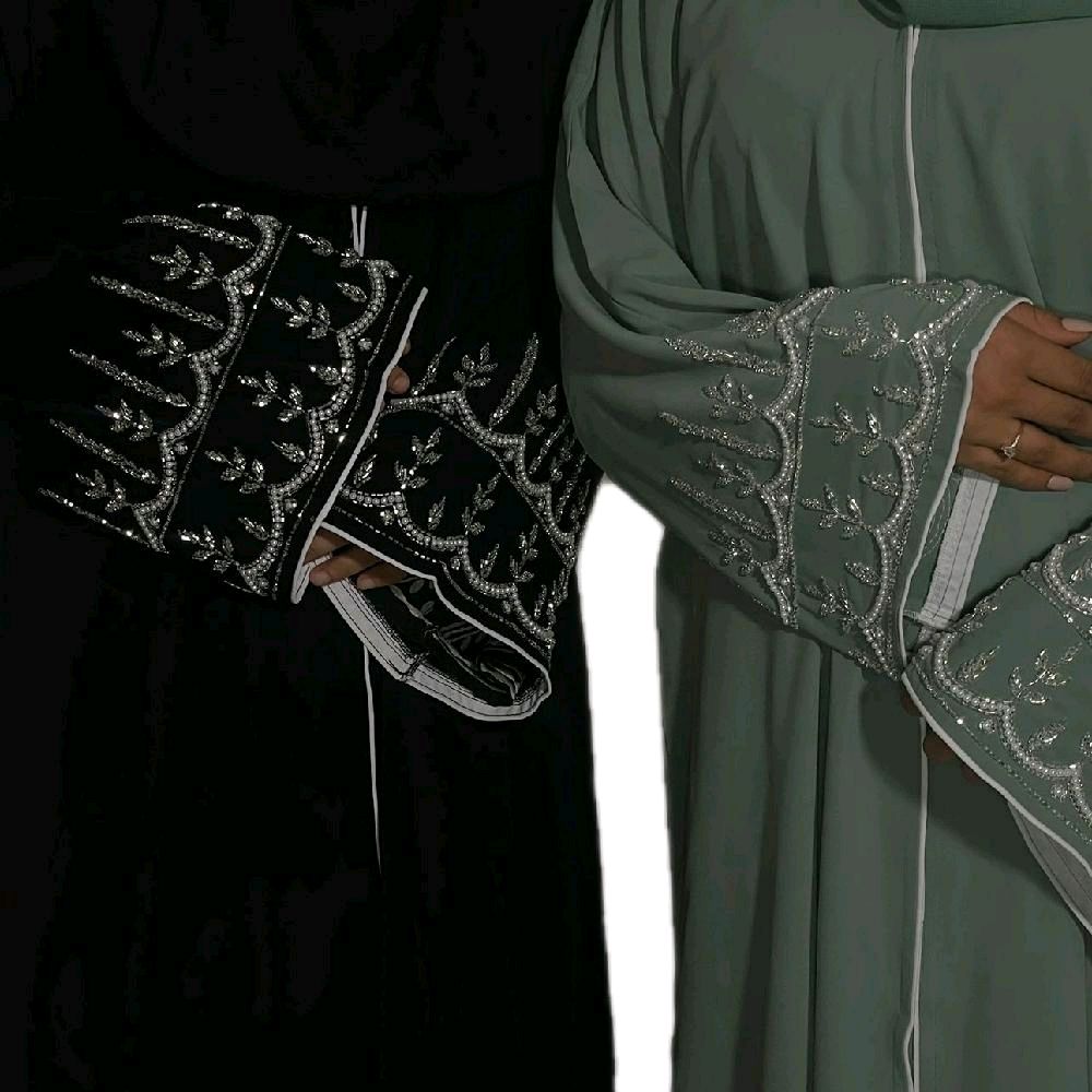 Amirah Abaya in Elegant Silver Embellishment Scarf and Belt for Any Occasion Party to Wear with Intricate Silver Detailing