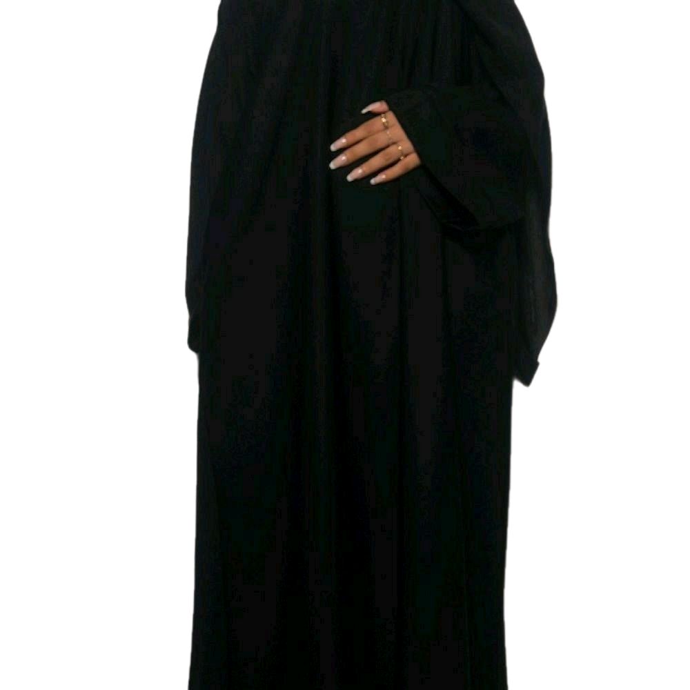 Plain Black Abaya 3-Piece Set – Casual Everyday Wear with Belt, Scarf & Two Pockets | Comfortable Modest Outfit