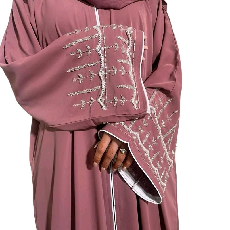 Amirah Abaya in Elegant Silver Embellishment Scarf and Belt for Any Occasion Party to Wear with Intricate Silver Detailing