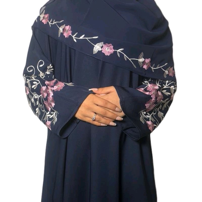 Amina Embroidery Abaya Comfortable 3 Piece Set Includes Belt Embroidered Scarf