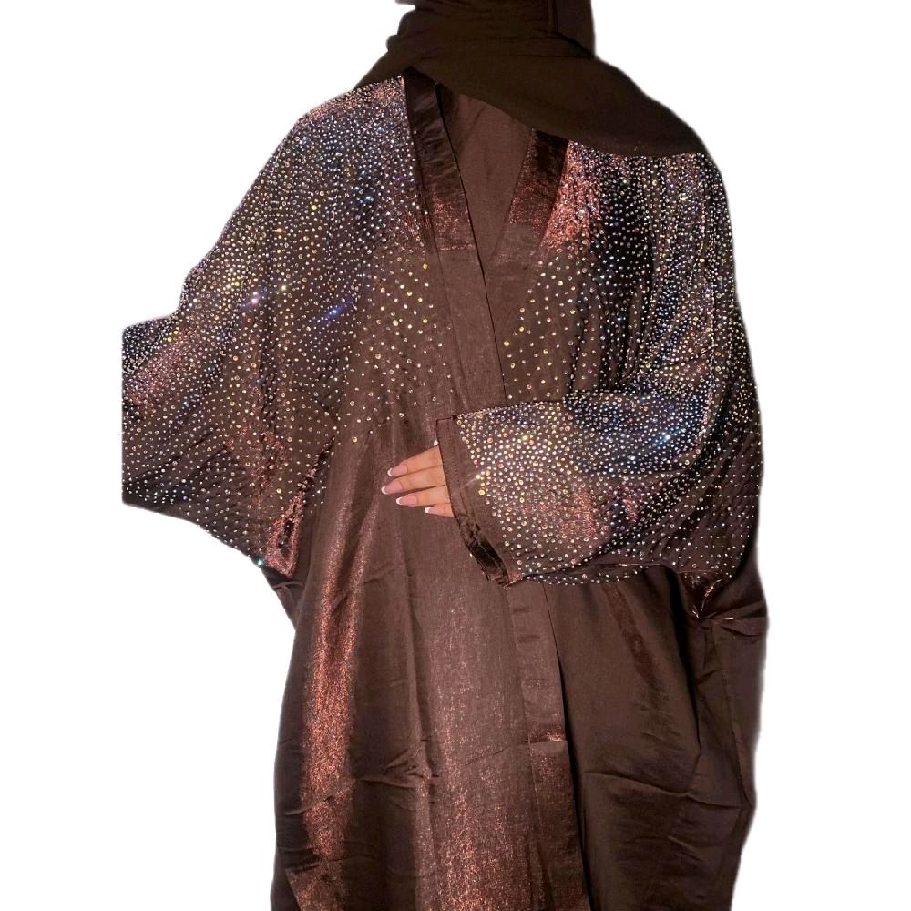 Loujain Abaya 3 Piece Set - Elegant Silk Satin & Organza with Rhinestone Details for Eid Parties & Special Occasions