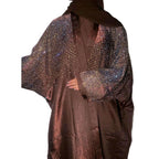 Loujain Abaya 3 Piece Set - Elegant Silk Satin & Organza with Rhinestone Details for Eid Parties & Special Occasions