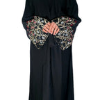 Yusra Abaya with Beautiful Flower Embroidery for Modesty in Black Elegant and Stylish