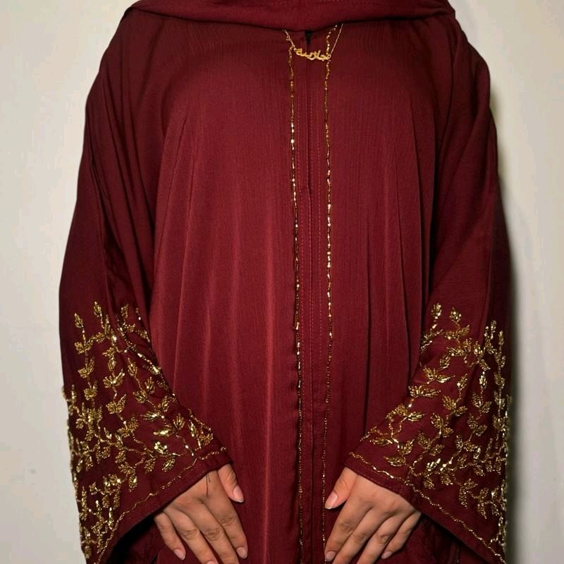 Riya Abaya 3 Piece Set Party Wear Fancy Abaya with Embellishments 3 Colours Available Red Gold Design love