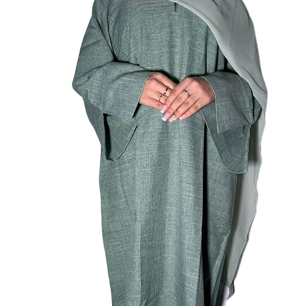 Imaan Linen Abaya with Slit Sleeves and Matching Chiffon Scarf - 8 colours luxury essential abayas plain daily affordable