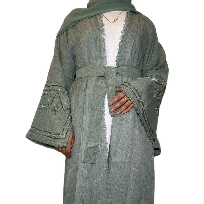 Linen abaya 4 piece set with inner outer belt scarf- any occasion affordable abaya