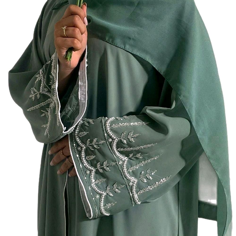 Amirah Abaya in Elegant Silver Embellishment Scarf and Belt for Any Occasion Party to Wear with Intricate Silver Detailing