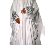 Huma Abaya in White with Silver Embellishments Scarf and Inner Slip Elegant Abaya Nikaah abaya love