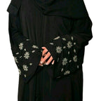 Zahra Abaya with Flower Embellishment Pink- Black
