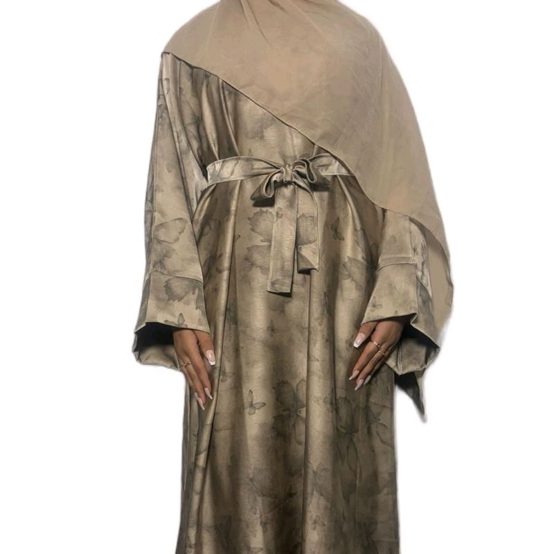 Farasha Abaya with Delicate Butterfly Pattern 3 Piece Set Including Abaya Belt and Scarf