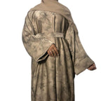Farasha Abaya with Delicate Butterfly Pattern 3 Piece Set Including Abaya Belt and Scarf