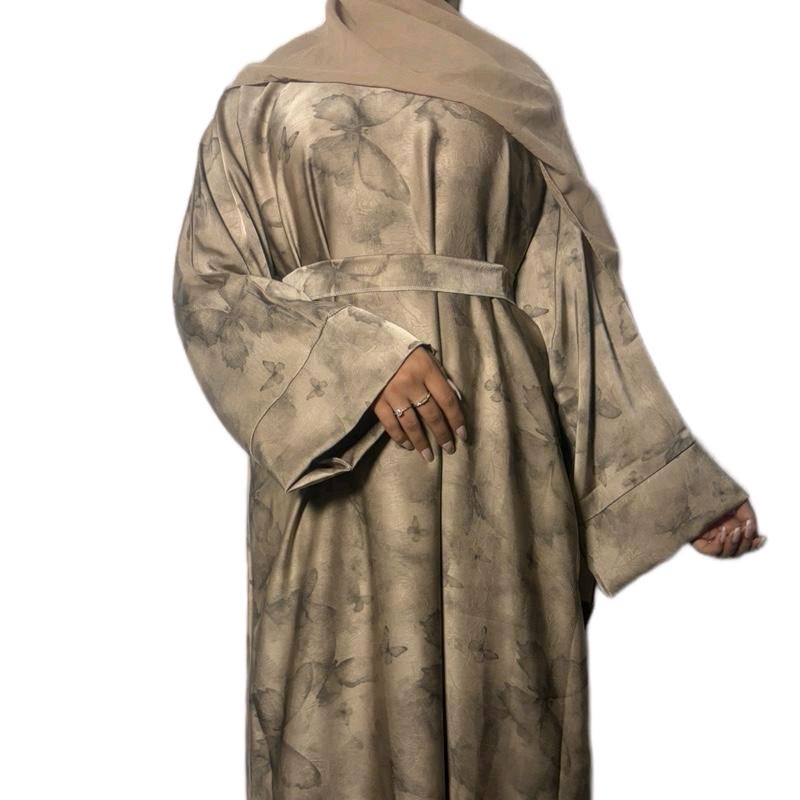 Farasha Abaya with Delicate Butterfly Pattern 3 Piece Set Including Abaya Belt and Scarf