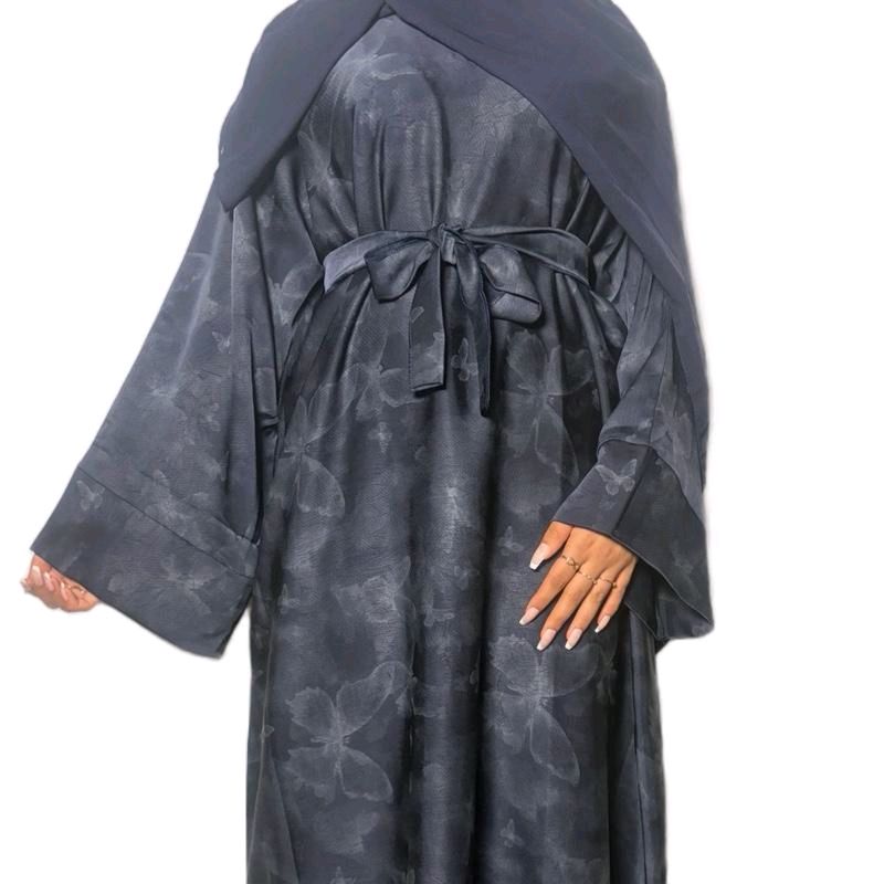 Farasha Abaya with Delicate Butterfly Pattern 3 Piece Set Including Abaya Belt and Scarf